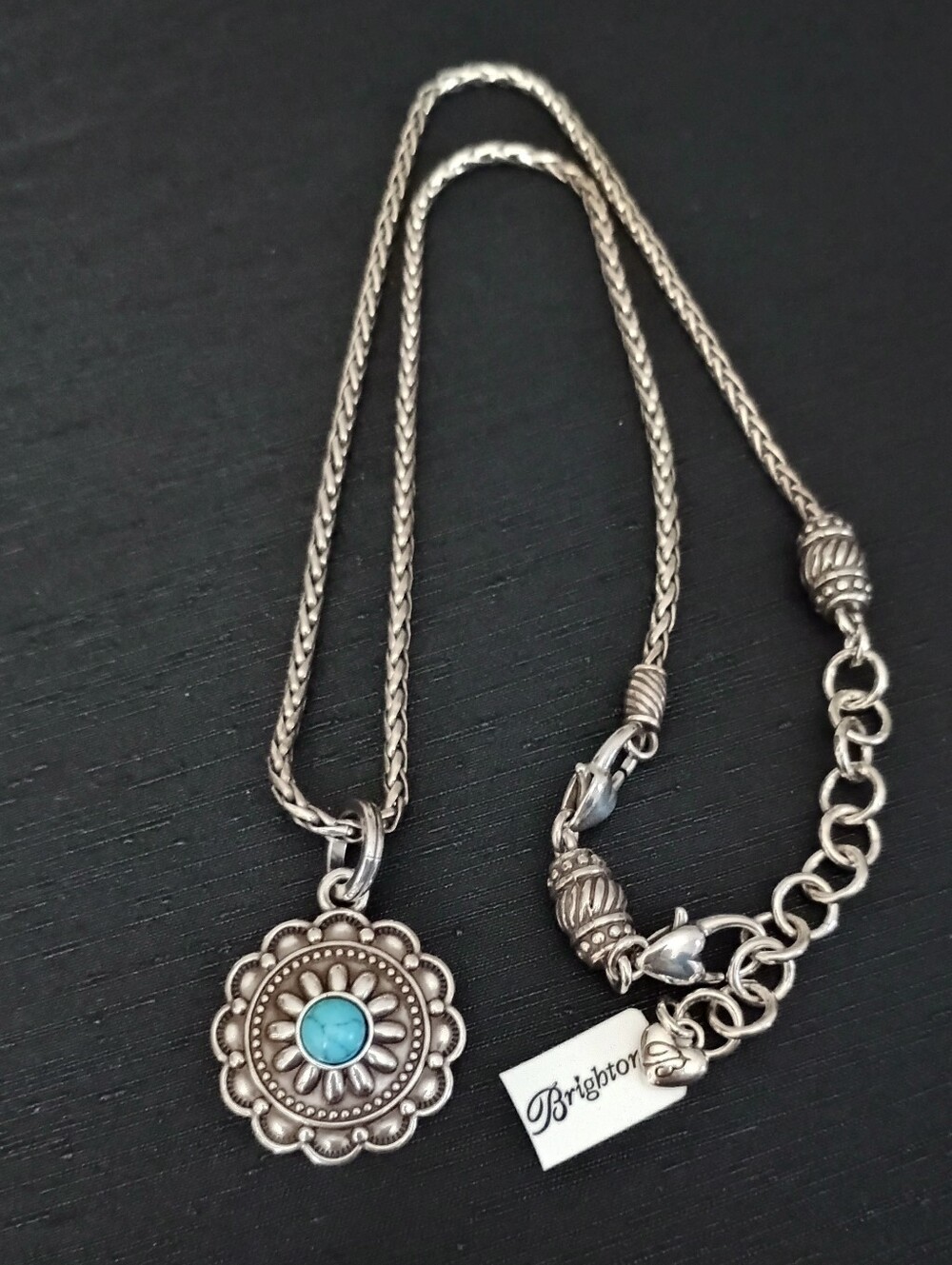 Brighton Silver-Tone Turquoise Floral Pendant Necklace NWT